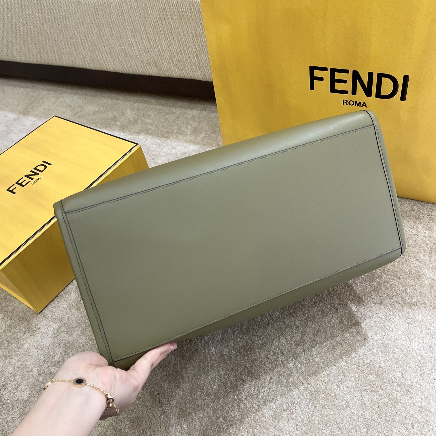 Fendi Large Sunshine Shopper Green Leather Bag 